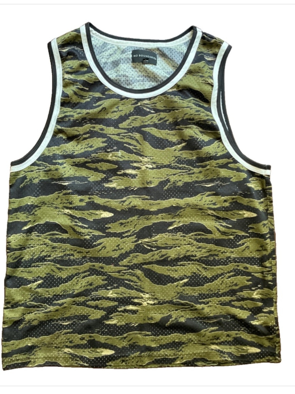 No Boundaries Mens XL Mesh Tank Top Camo Tiger Stripe Athletic Jersey Polyester